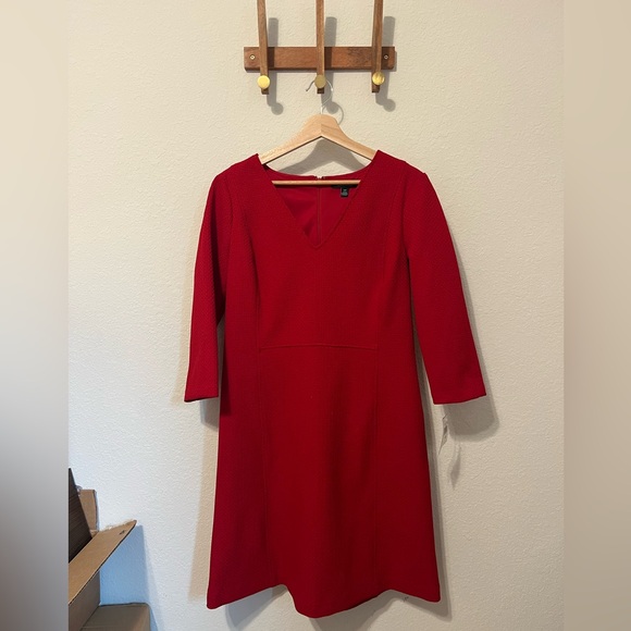 Lauren Ralph Lauren Red Dobby Fit & Flare Dress - Picture 6 of 10